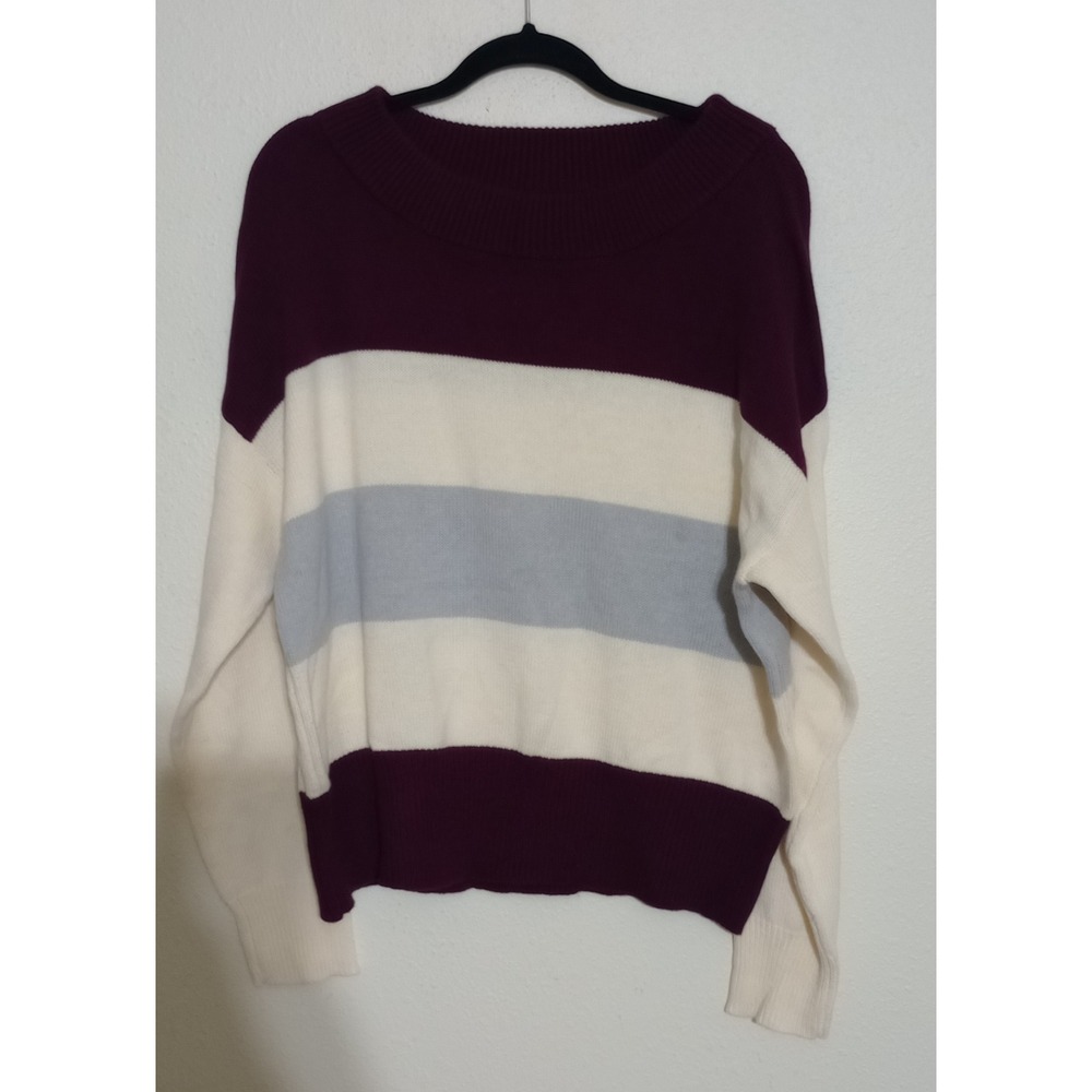 Lucky Brand Womens Striped Knit Sweater Colorblock Preppy Crew Neck Large